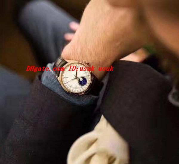 

luxury watches new 18k gold white dial 39mm moon phase model men's watch m50525-0002 automatic fashion brand mens watch wristwatch, Slivery;brown