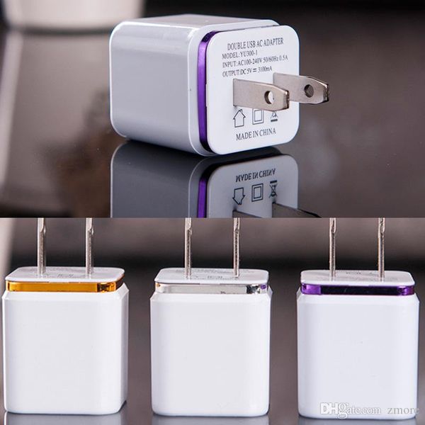 

wholesale cell phone 2usb travelling wall chargers eu us metal dual port ac wall charger usb power adapter dhl free