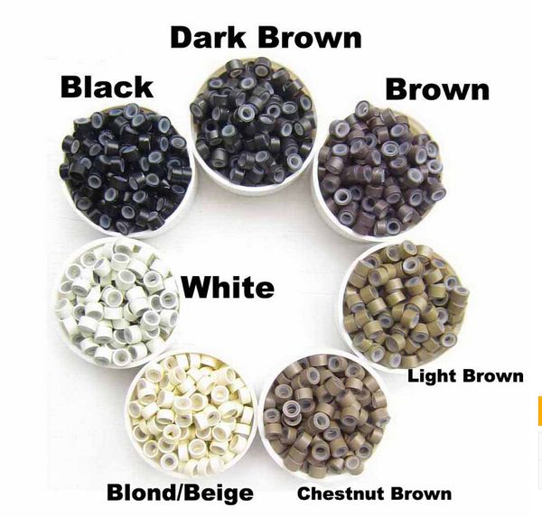 

1000pcs/Bag 5.0mmx3.0mmx3.0mm Micro Aluminium with Silicone Rings Links/Beads For Hair Extensions tools