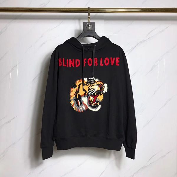 

2019 new autumn winter men's hoodies high-end embroidery tiger head sweater o-ound neck long sleeve sweatshirts men women pullovers, Black