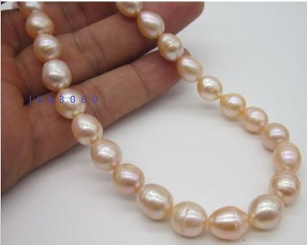 

11-13mm genuine natural south sea pink pearl necklace 14k yellow gold clasp 22, Silver