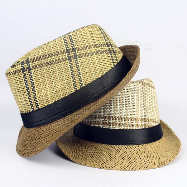 

wholesale-new 2016 panama fedora hats for women men jazz caps hat straw sun beach cap brief style 3 color optional, Blue;gray