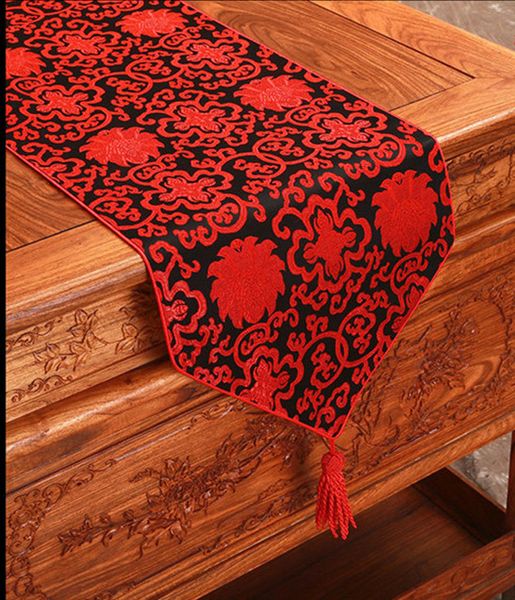 Feliz fantasia chinês tecido de seda corredor mesa natal retângulo damasco pano de mesa decorativo tapete de mesa de jantar 200x33cm238i