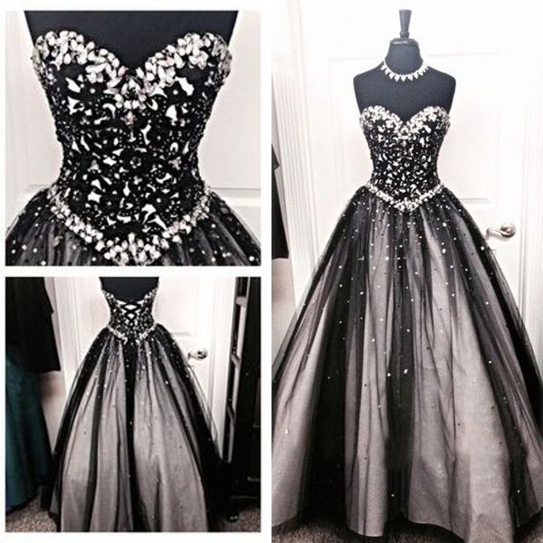 

vintage black and white gothic wedding dresses a line crystals sweetheart neck long floor length bridal gowns corset back quality