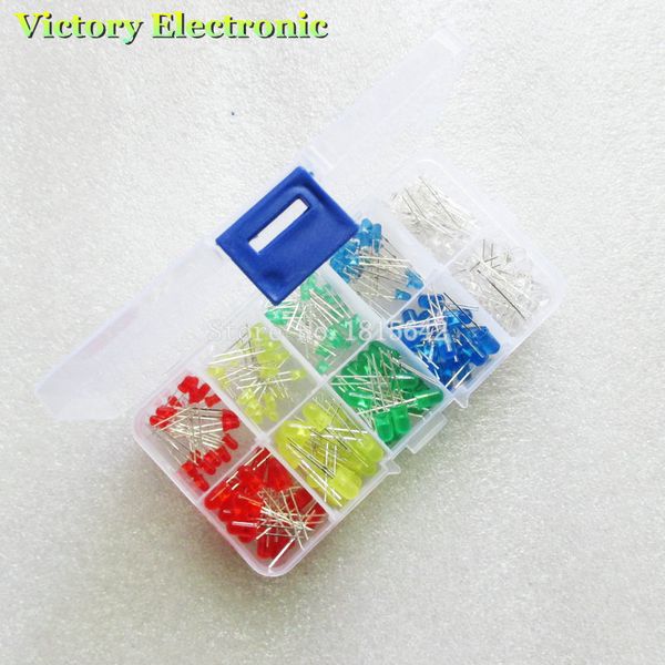 

wholesale- 200pc/lot 3mm 5mm led kit with box mixed color red green yellow blue white light emitting diode assortment 20pcs each new