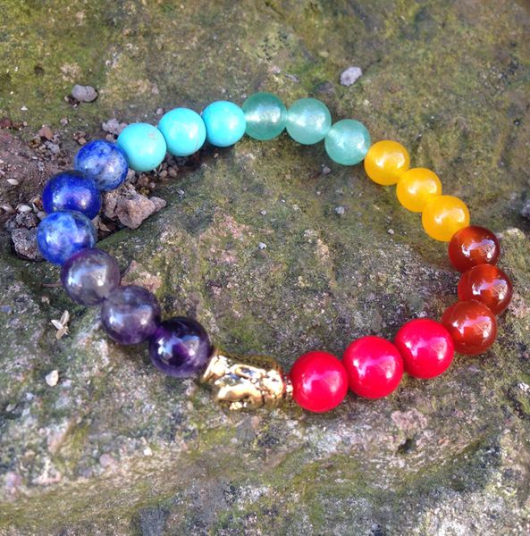 SN0422 Commercio all'ingrosso 7 Chakra Yoga Buddha Bracciale Uomo Donna Ametista Lapis Corallo Rosso Agata Bracciale in pietra verde arancione