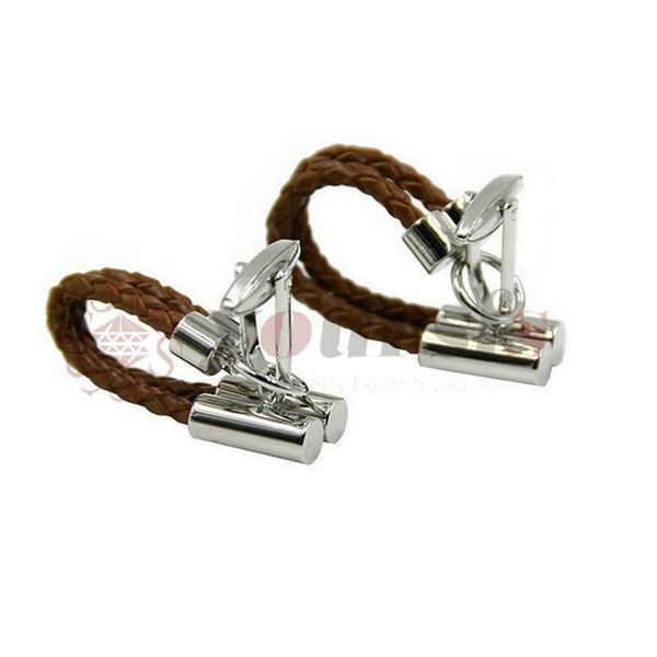 

yoursfs brown leather chain cufflinks healthy cuff link weaving cuff button, Silver
