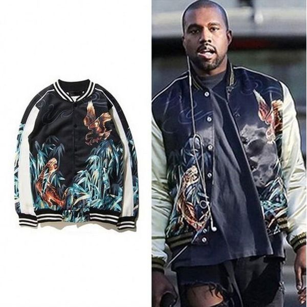 

Winter Tiger Printing Designer Bomber Jackets Kpop Rockstar Stage Uniform Mens 2016 New Satin Fabrics Stand Collar Varsity Jacket M-2XL