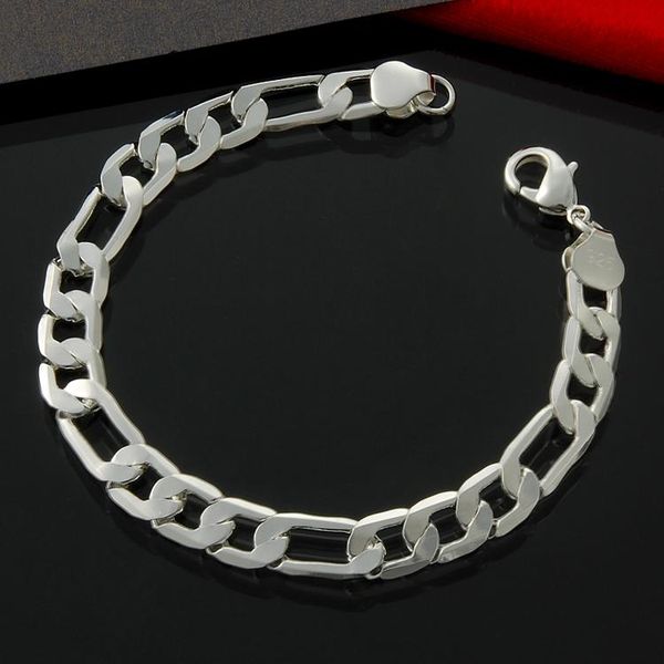 

solid 925 sterling silver 8mm 8" figaro chain bracelet, Black