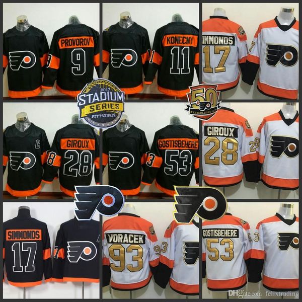 

50th Anniversary 2017 Stadium Series Philadelphia Flyers #53 Shayne Gostisbehere #11 Travis Konecny #9 Provorov #28 Giroux Hockey Jerseys