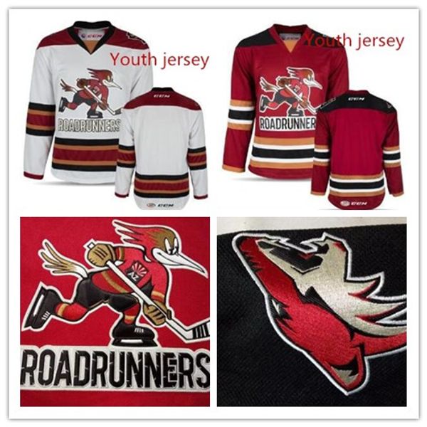 

Custom Youth Tucson Roadrunners Andrew Campbell Hunter Miska Dakota Mermis Ryan MacInnis AHL Hockey Stitched Jerseys 2color free shipping