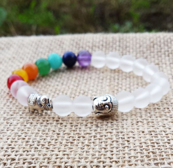 SN1099 Mode klare mattes Kristallchakra -Armband Buddha Meditation Lucky Elephant Natural Stones Positive Energie Perlen Mala Armband