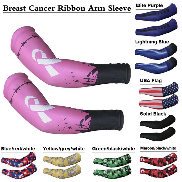 Rosa Brustkrebs-Band-Camouflage-Kompressions-Armmanschette für Baseball, Fußball, Basketball, Schießmanschette, Golf, 128 Farben