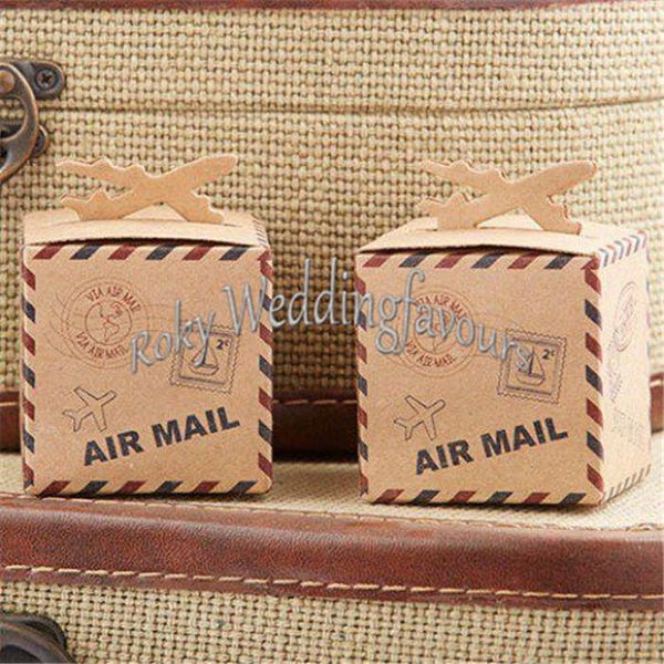 KOSTENLOSER VERSAND 50 STÜCK Flugzeug Pralinenschachtel „Luftpost“ Gastgeschenke Boxen Babyparty Hochzeit Party Supplies Ideen (6 cm x 6 cm x 6 cm)