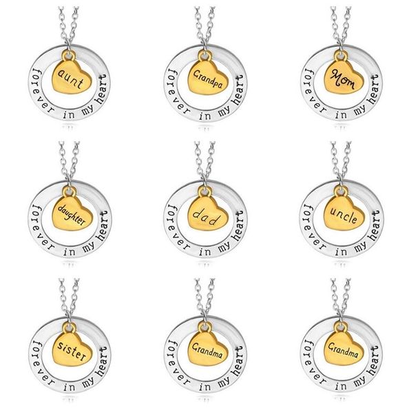 

golden peach heart family pendant forever in heart circle mom and daughter sister necklace yp024 arts and crafts pendant with chain, Black