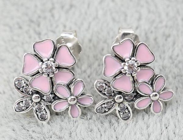 

2016 new 100% 925 sterling silver stud earrings with clear cz fits european pandora style charmsa jewelry earrings, Golden;silver