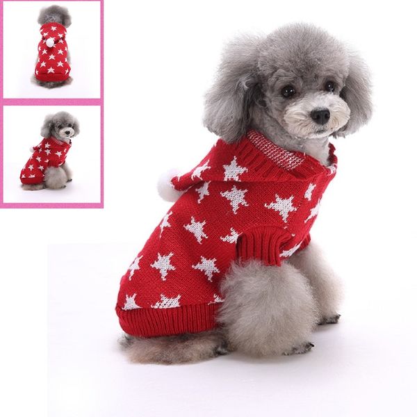 

pet fashion series myd08/09 dog clothes sweater autumn and winter star pattern hooded 2 colors red and blue