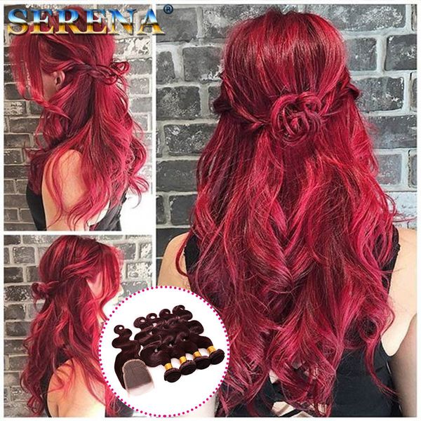 2019 Dark Red Ombre 99j Burgundy Colorful Tone Indian Human Hair Weft Bundles With Weaves Closure Wine Red Ombre Hair Weaves With Frontal Closure From