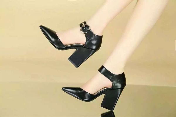 

Fa hion luxury women u615 34 black white pink genuine leather ankle trap pointy chunky heel hoe fa hion de igner ce