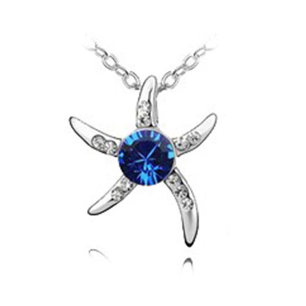 Collana in argento 925 con stella di mare placcata in argento, gioielli in cristallo squisito, collana con pendente a forma di stella di pesce, collana di pesce stella, gioielli in cristallo DHL