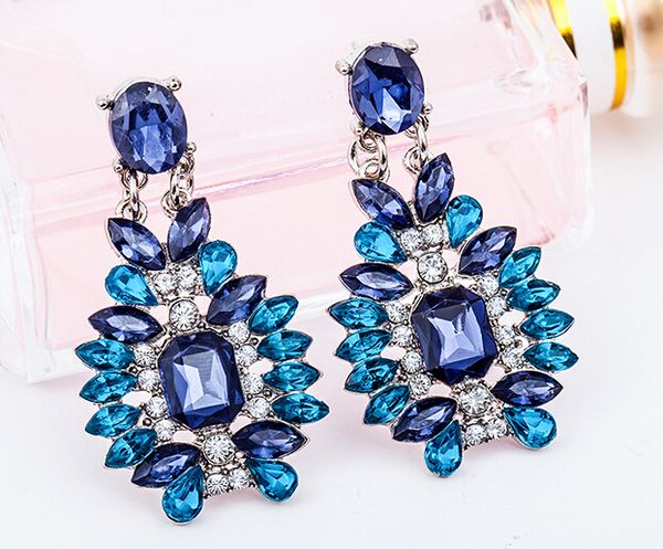 

alloy silver blue gem stone european luxury zircon earrings crystal dangle earrings fashion exaggerated long earrings jelwery drop shipping