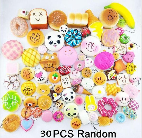 Wholesale 30 pçs / saco Squishy Cat Burger Levantamento Lento Coleção de Animais Macios Presente Decoração Cabeça Do Gato Embalagem Original Acessórios Do Telefone