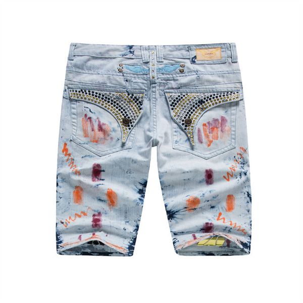 

2016 new arrival summer designer men's robin wears pants crystal denim jeans wholesale blue shorts 30-42