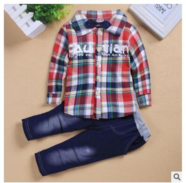 

2016 new fashion children's plaid shirt in the spring of pure cotton denim children's clothing boy shirt long sleeve blouse, White