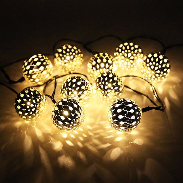 10 Moroccan Metal Ball Solar Powered String Lanterns Led Indoor Or Outdoor Fairy Lights White Warm C9 From