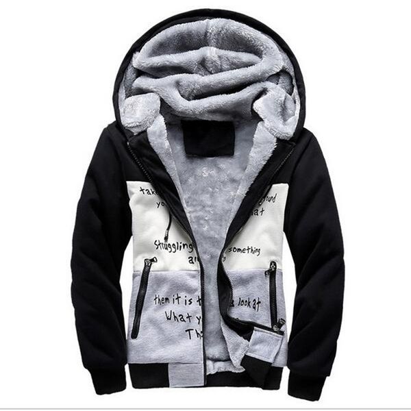

wholesale-2016 new hooded men's winter sportwear wool liner warm autumn hoodies for men patchwork tracksuits sweatshirts 4xl, Black