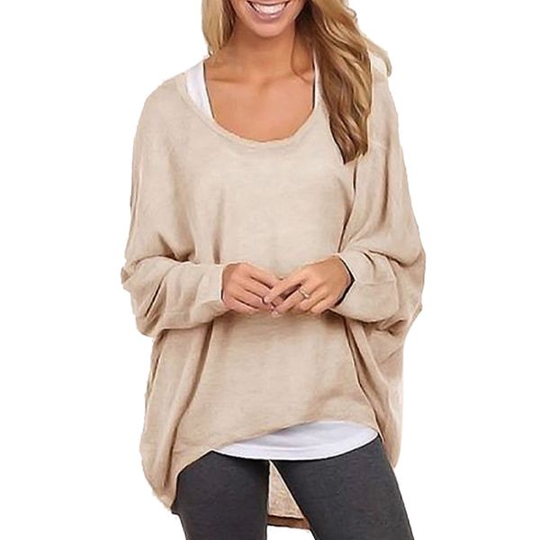 

wholesale-2016 fashion women blousa oversized baggy loose jumper shirts o-neck casual long sleeve shirt womens plus size clothes, White