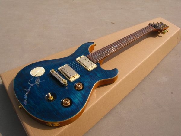 

oem guitar rps electric guitar blue see thru body with bird moon pearl inlay
