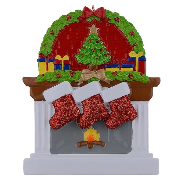 Resin Fireplace Glitter Stocking Family Of 3 Personalized
