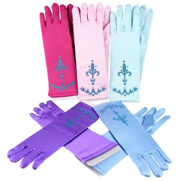 

children gloves girl gloves coronation 6 colors brocade long finger gloves 24cm sequins printed cosplay clothing girl party dresses, Blue