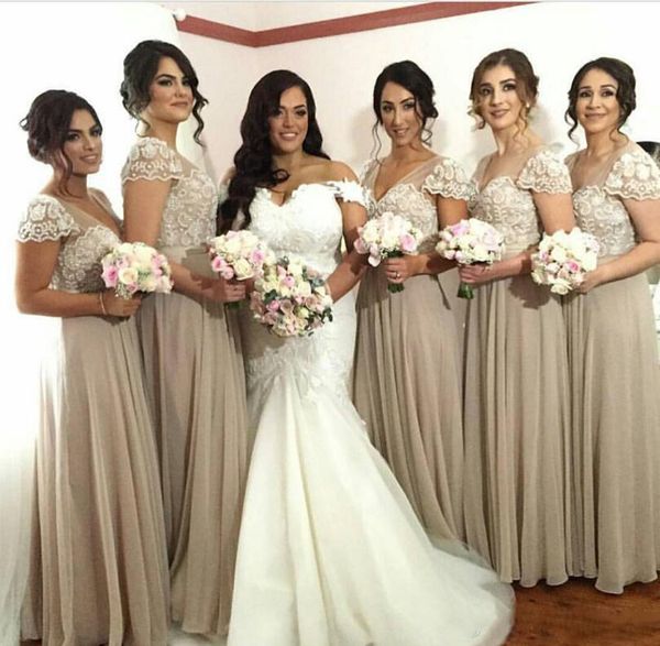 

2016 старинные кружева пляж платья невесты cap рукава с бисером шифон вечерние платья дешевые горничной честь платья, White;pink