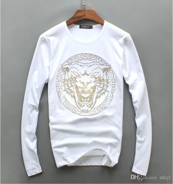

wholesale men luxury diamond design long sleeve fashion t-shirts men funny t shirts brand cotton and tees l02, White;black