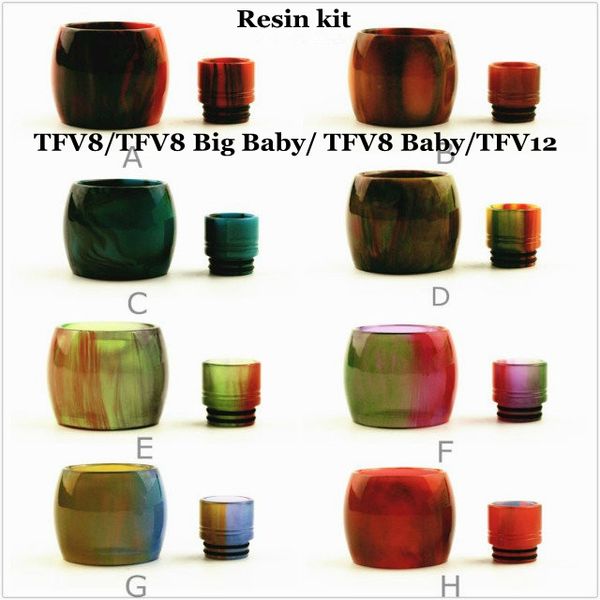 Conjunto de kit de resina de substituição com tampas de tubo de resina e ponta de gotejamento para TFV8 Big Baby Beast Tank Atomizador Acessórios 8 cores