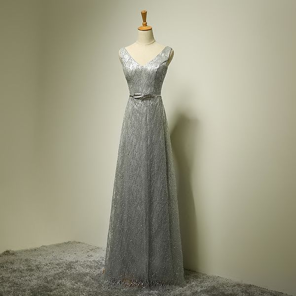 

lace sequin a line v neck long evening dress gray 2016 elegant formal evening gowns with embroidery, Black;red