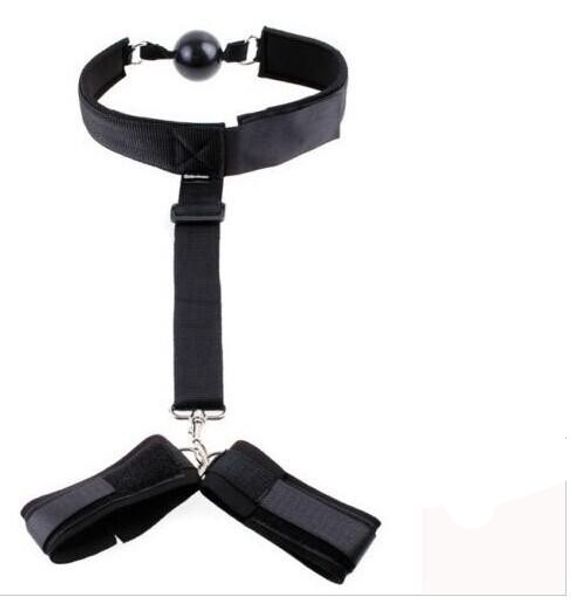 

games 3 functions wrist cuffs connect collar and mouth bite ball gag toy foir couple