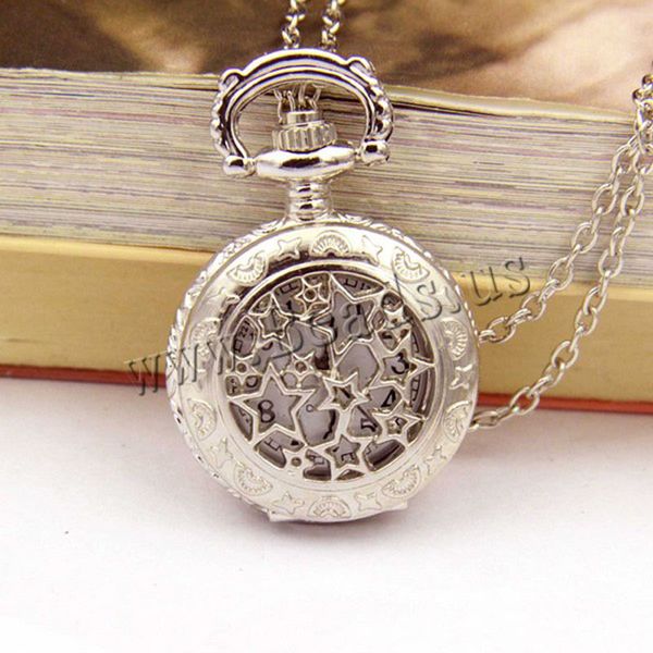

wholesale-bronze pocket & fob watches moon star circle quartz watch necklace pendant women mens gift, Slivery;golden