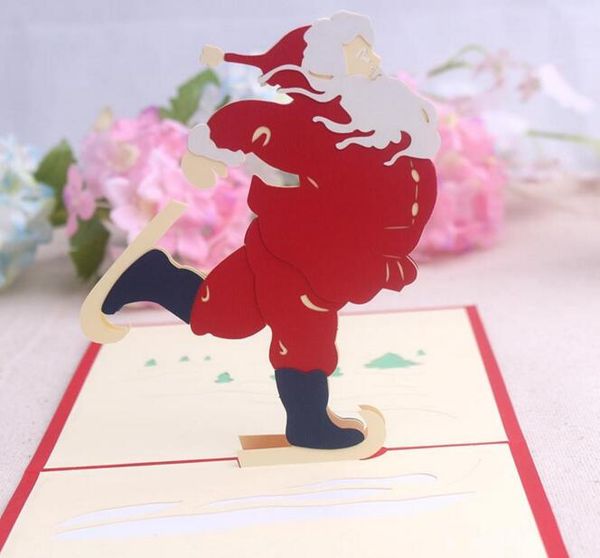 10 pcs Papai Noel Feito À Mão Kirigami Origami 3D Pop Up Cartões de Convite Cartão Para O Aniversário de Festa de Natal presente