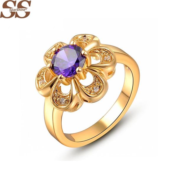 

18K Gold 6 Petal Flower Blue Ring Crown Pearl Jewelry Ruby Fine Jewelry Ring Vintage Jewellery Bague Femme