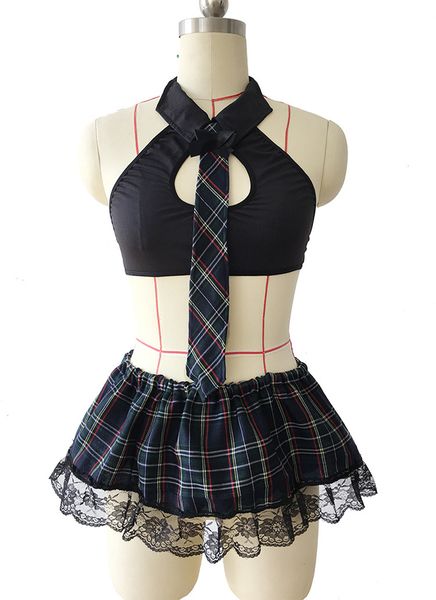 Tamanho grande 3XL 4XL5XL Sexy Escola Menina Traje Cosplay Erotic Lingerie Set com Tie Top Mini Saia Xadrez Fantasia Jogo Uniforme Do Partido