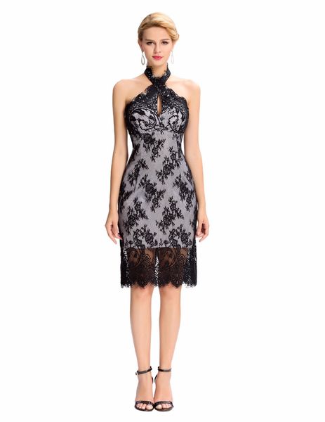 

2019 Newest Spaghetti Backless halter prom gown knee length dress vestido de festa lace Prom Graduation Girls' Party Dresses Cheap