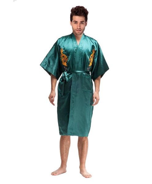 

wholesale-novelty green chinese men silk satin robe kimono yukata gown embroidery dragon nightgown pajamas size s  l xl xxl xxxl mr020, Black;brown