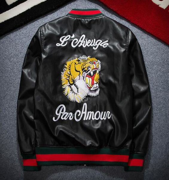

2017 winter jackets men big brand tiger embroidery windbreaker handsome men s-2xl leather jacket fall casual coat, Black;gray