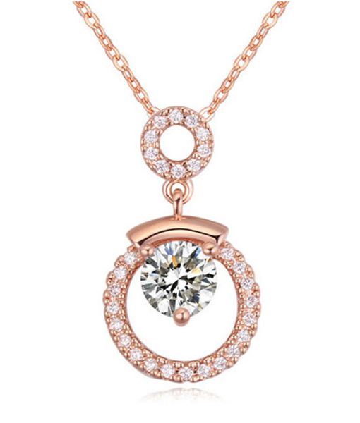 

pendants necklaces luxury elegant women fashion zircon 18k gold plated geometric circle clavicle chain necklace, Silver