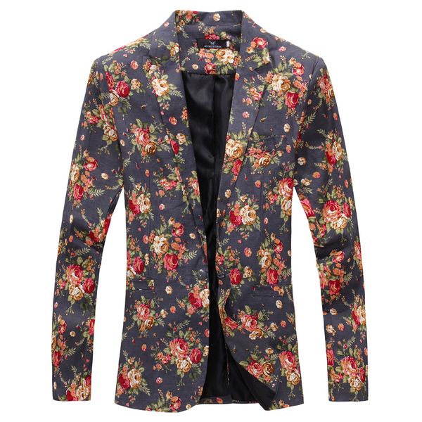 

wholesale- mens royal red floral blazer slim fitted party single breasted blazers men one button suit jacket stage costumes for singers, White;black