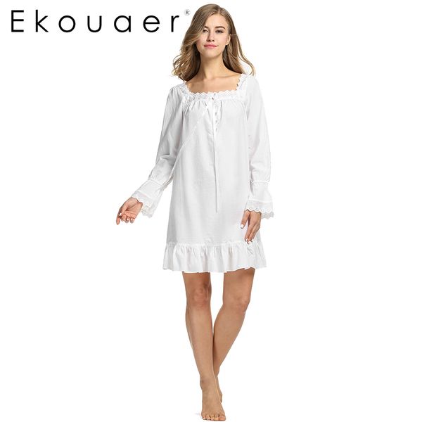 

wholesale- white sleepwear sleep dress long sleeve women cotton nightgowns long robe home dress nightdress summer wear, Black;red