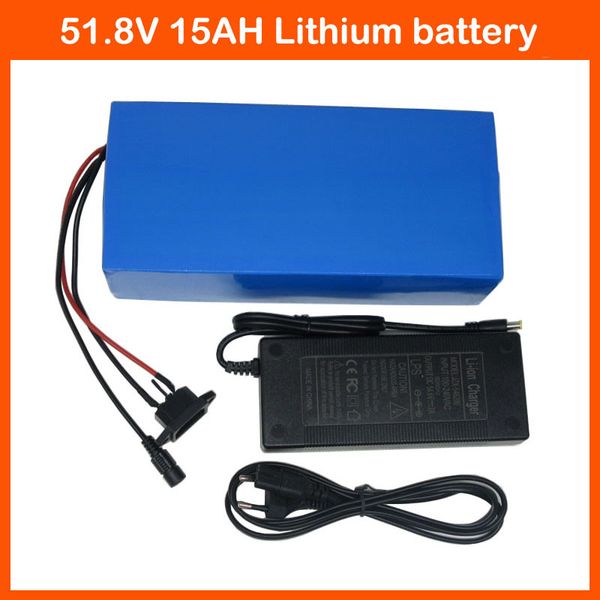 

14s 750w 52v battery 51.8v 15ah electric bike battery 52v 15ah lithium battery with 15a bms 58.8v 2a charger